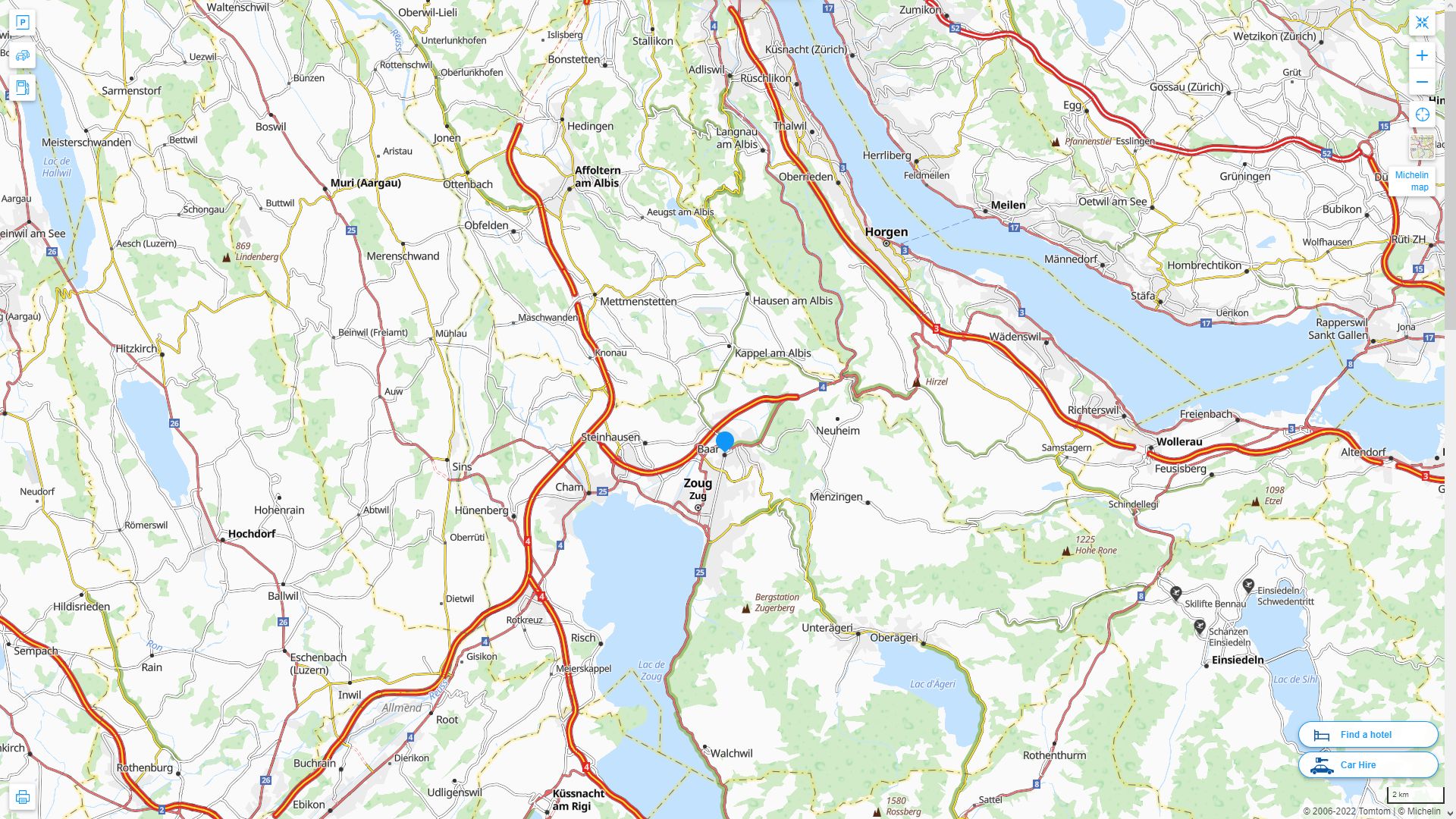 Baar Suisse Autoroute et carte routiere